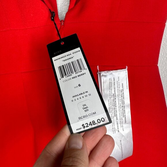 BCBGMaxAzria Sidonia Dress Size 6  Red Berry Sleeveless Pencil Dress New - Picture 7 of 10